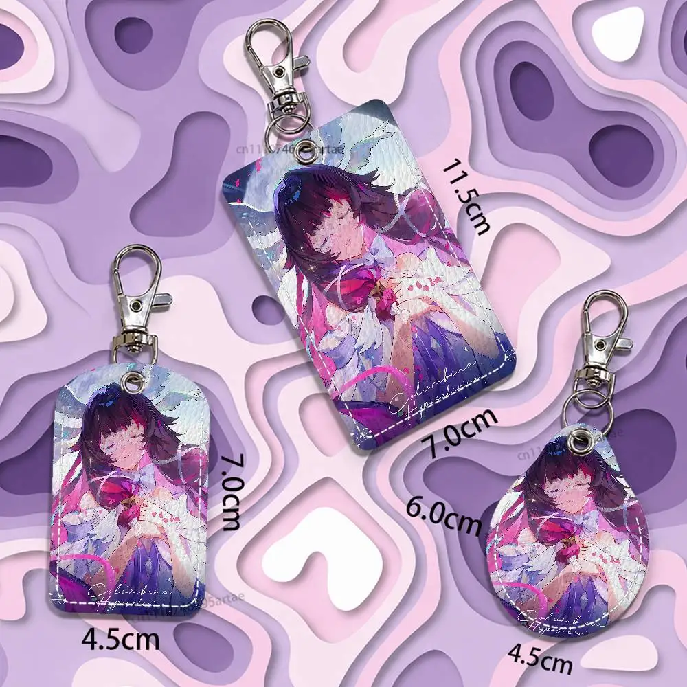 G-Genshin Columbina Impact Vintage Anime Card Case Leather Card Holder Keychain Key Ring Transportation Card Case With Lanyard view 6