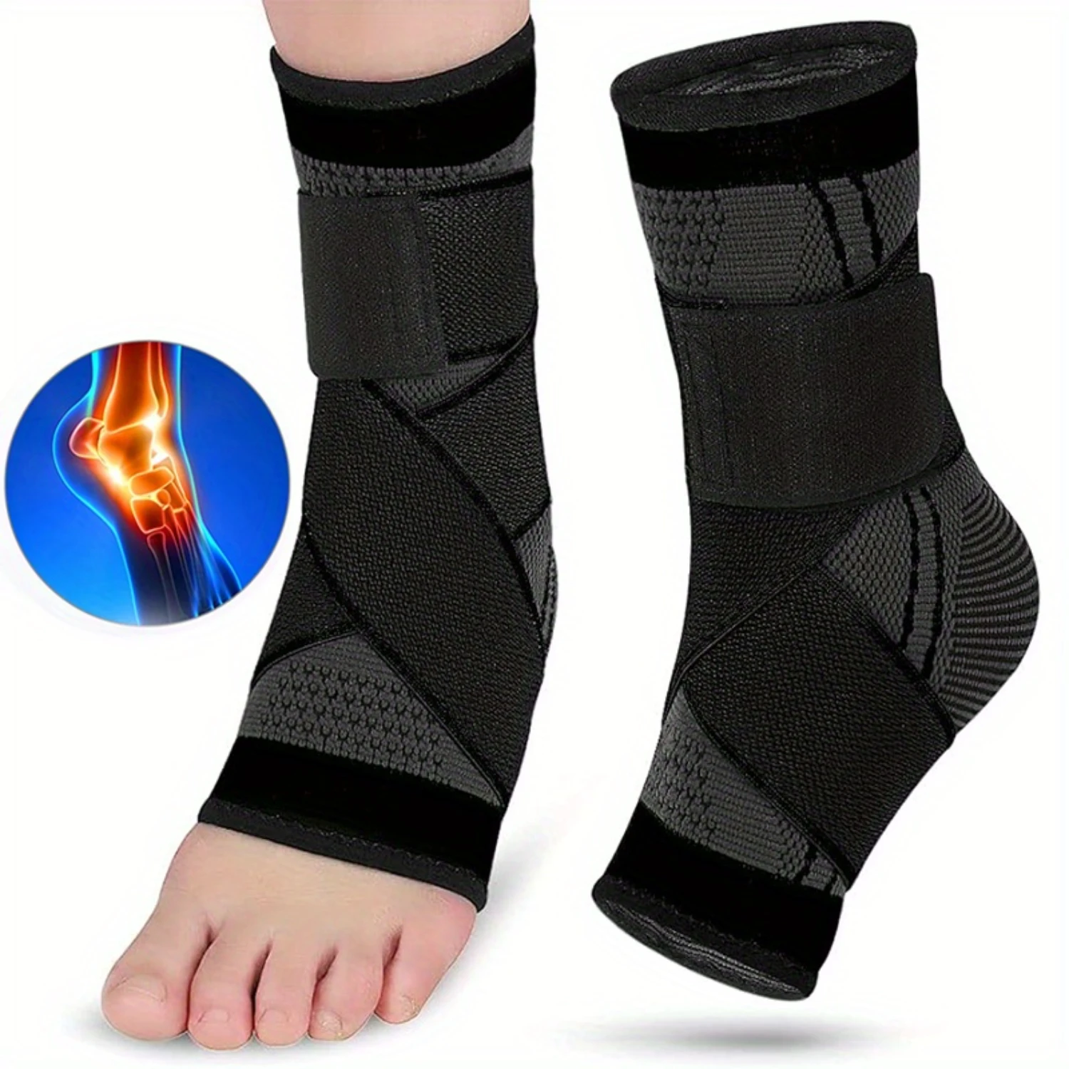 

2pcs Adjustable Ankle Brace, Compression Sleeve Elastic Sports Bandage Socks For Men And Women (Black)