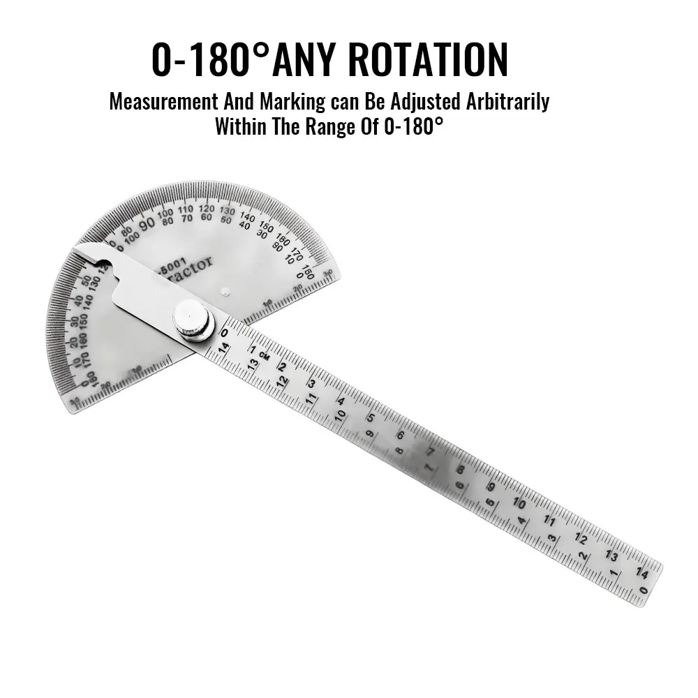 Angle Meter Measure Protractor Ruler Metal Finder 180 Degree Guage Goniometer Stainless Steel Woodworking Wood Measurement Tool