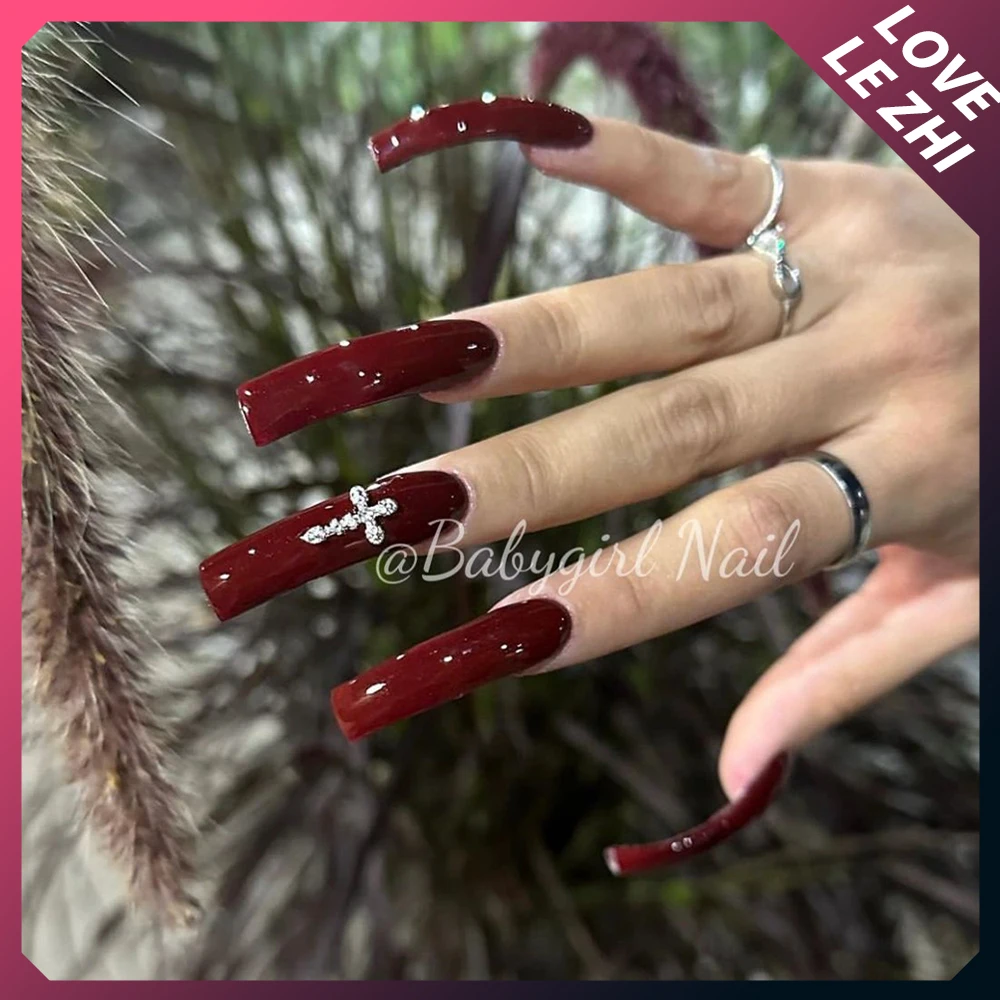 Handmade High-End Nude Long Eagle Claw Shaped Freehand Painting Flower Fake Nails Curved Full Cover Press On Nails Girl Gift