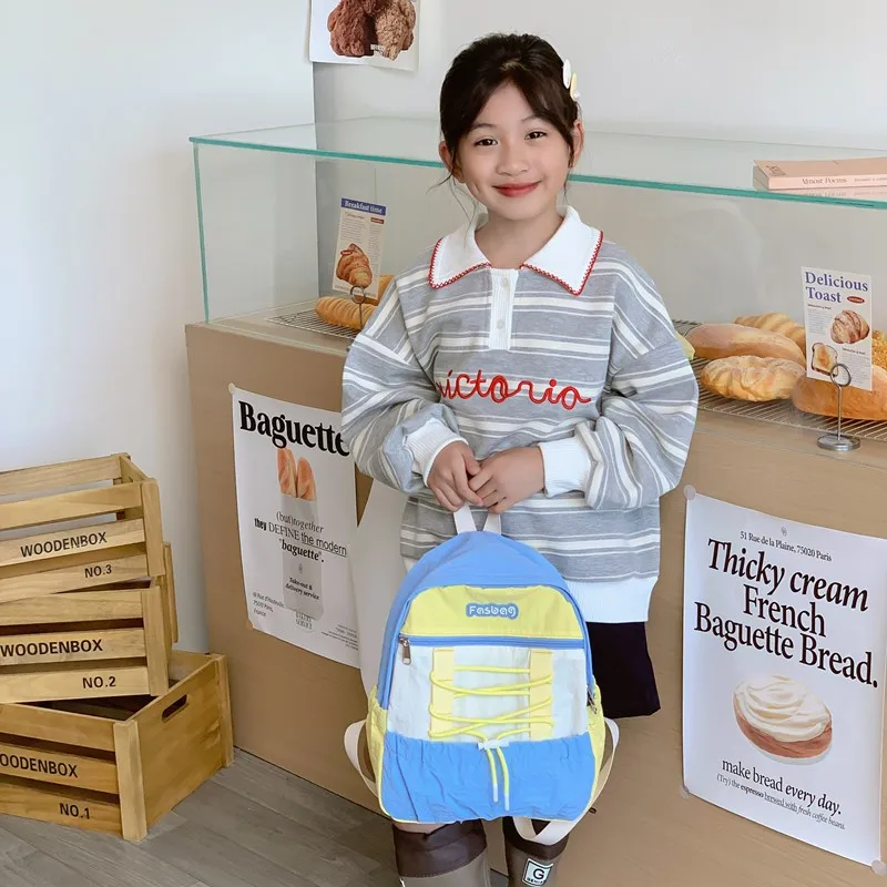 Mochilas frescas para meninos e meninas com zíperes e cores contrastantes, mochilas esportivas infantis de grande capacidade