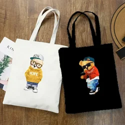 Fashion Bear Print Eco Women Shoulder Bags Female Handbag Canvas Shopping Bag Casual Large Ladies Travel Totes Bags