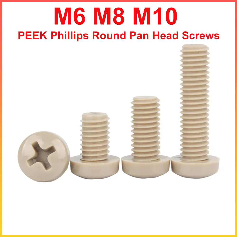M6 M8 M10 PEEK Phillips Pan Head Screw Insulation Plastic Bolt Cross Recessed Machine Screws Corrosion Resistant Fastener