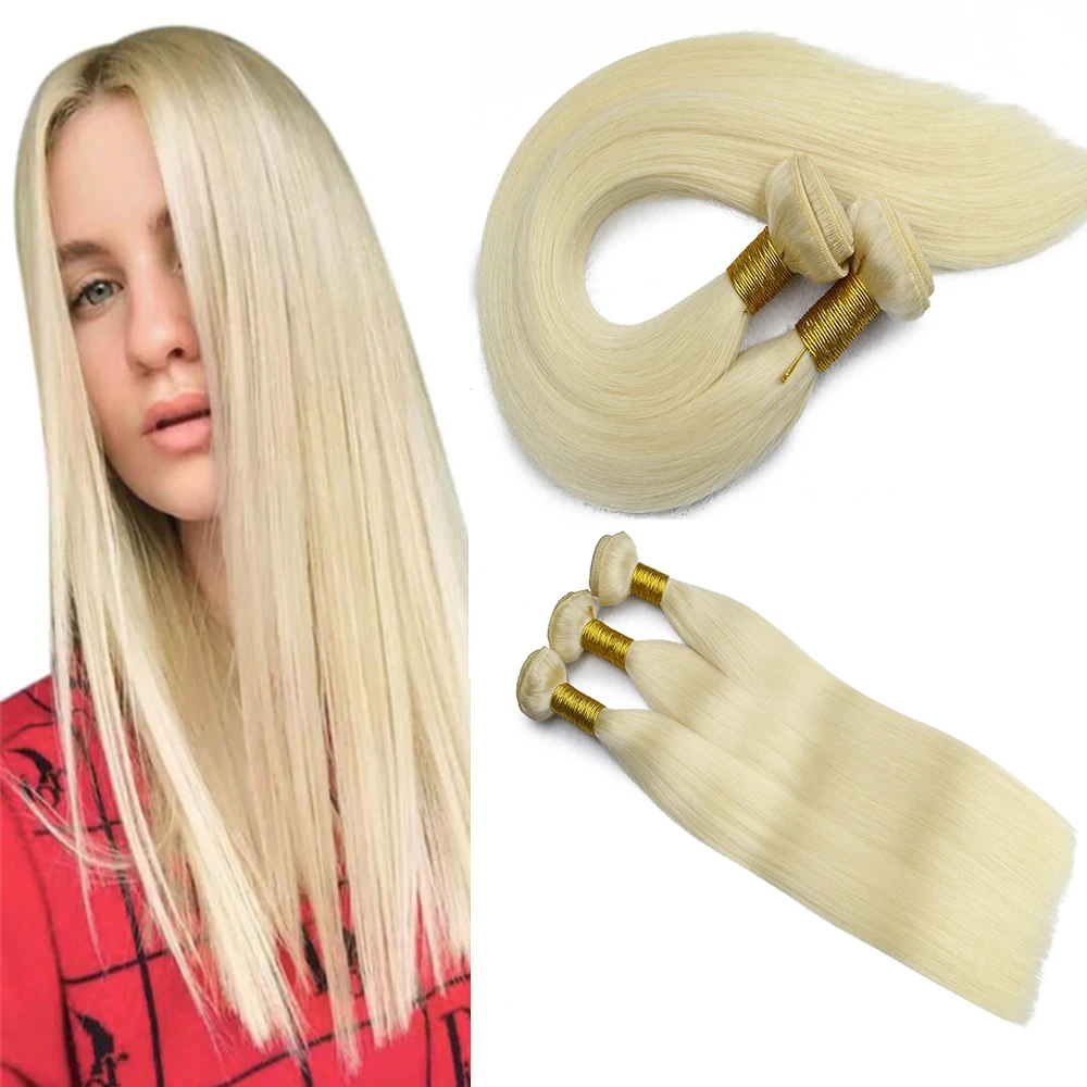 100g/pc Gerade Blonde Menschliche Haarwebart Brasilianische Reines Menschenhaar Schuss Extensions 14-24"