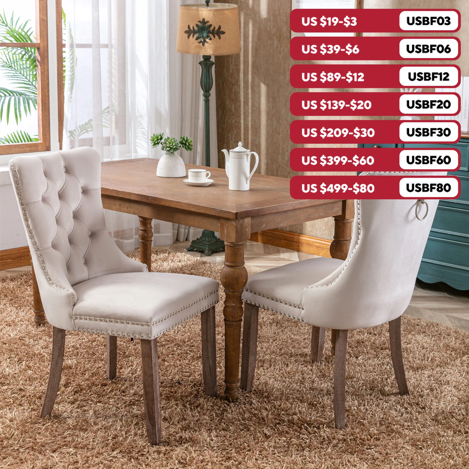 

Modern Dining Chair Set with Nailhead Trim, Backrest, and Adjustable Height Legs – 2-Pcs Solid Wood Frame Kitchen Chairs