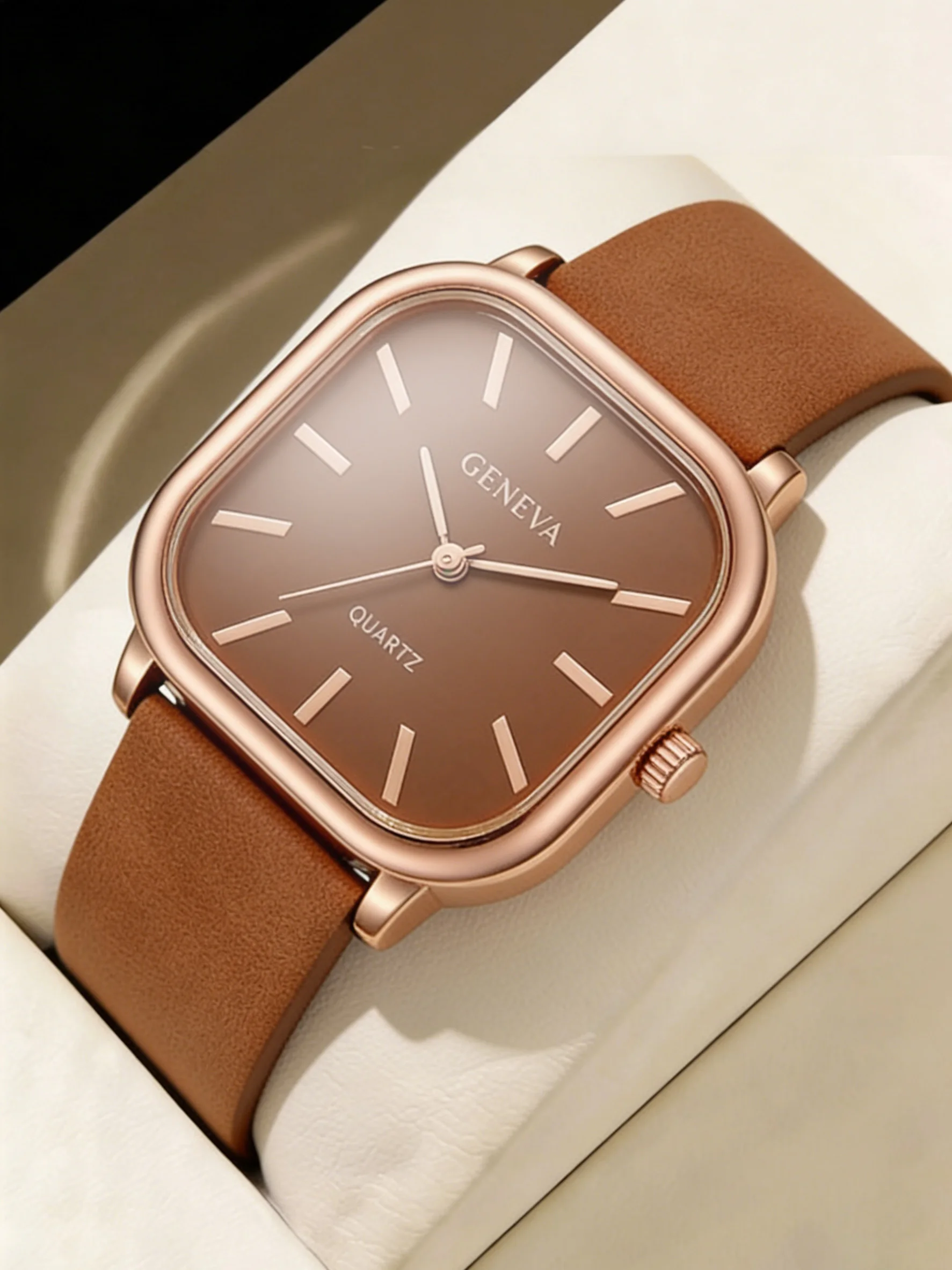 

Женские кварцевые часы Geneva Square, минималистичные наручные часы из розового золота с кожаным ремешком, элегантные повседневные часы для ежедневного использования и отдыха