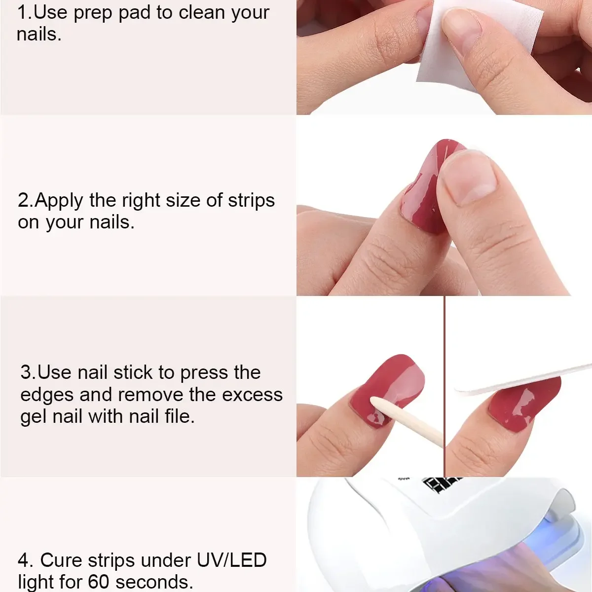 20 Fingers Red and White Coagulated Semi-Curing Gel Sticker Nail Sticker with Nail File and Stick (Uv/Led Light Required)