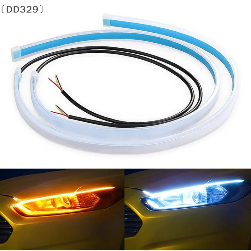 

〔DD329〕2Pcs 30cm Car DRL Flexible Waterproof Headlight LED Strip Universal Auto Headlights Turn Signal Yellow Brake Flow Lights