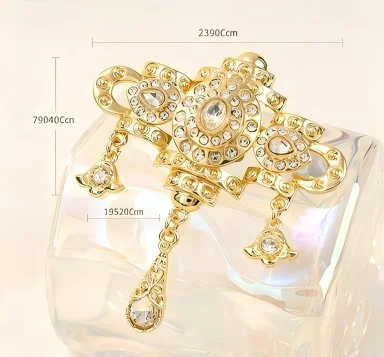 Ethnic Arabic Crystal Tassel Brooch Gold Plated Morocco Hijab Pin Women Party Wedding Lapel Badge Jewelry Gift