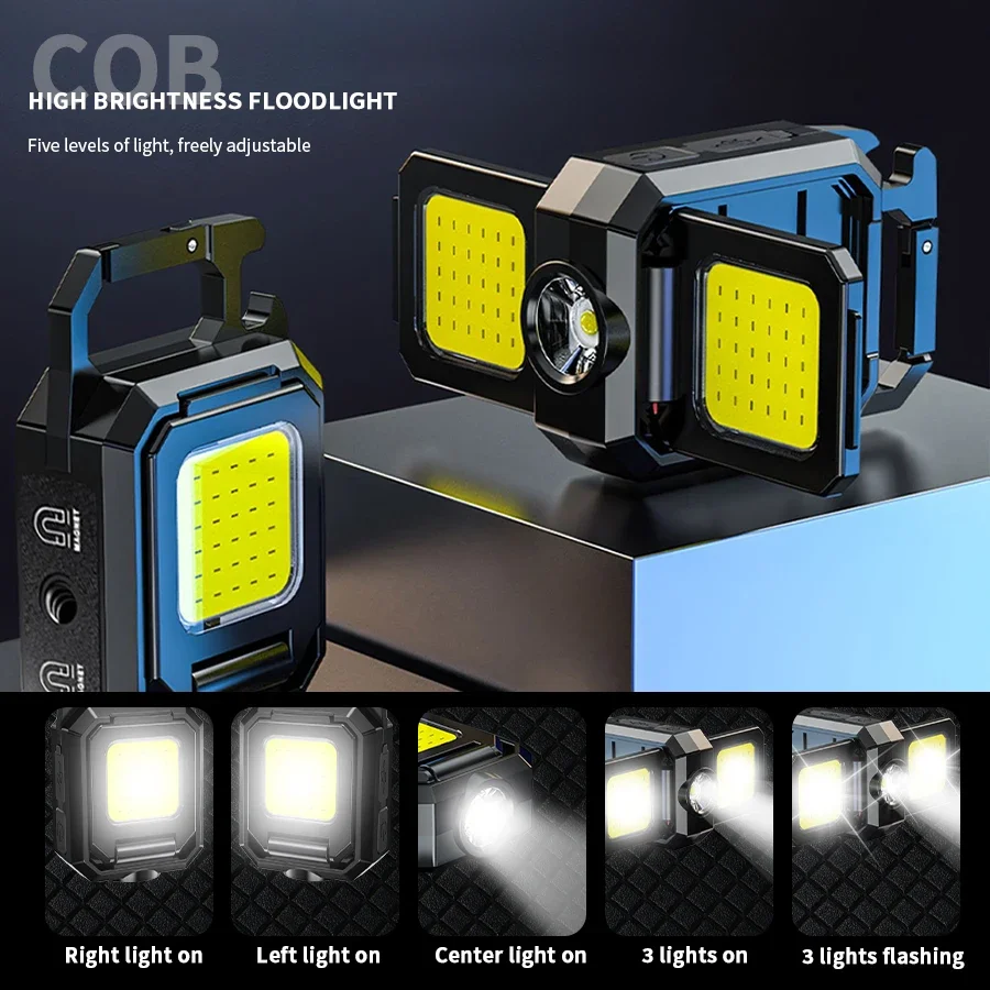 Mini Flashlight Keychain Multifunctional Portable COB Camping Lamps USB Charging Led Work Lights Outdoor Fishing Hiking Lantern