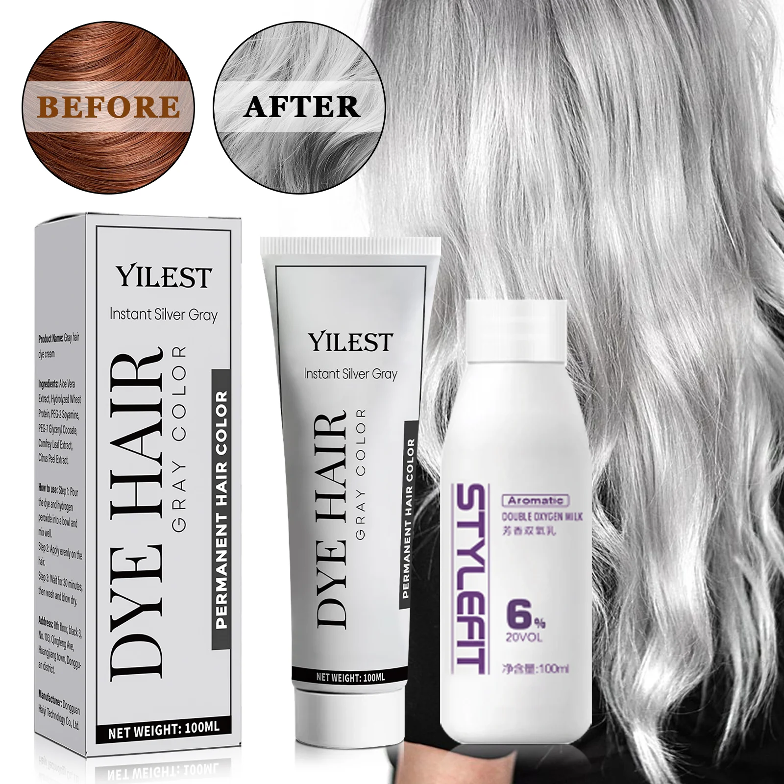 

Gray Color Hair Dye Cream Color Cream Unisex Hair Creams Unisex Smoky Gray Punk Style Light Grey Silver Permanent Hair Dye