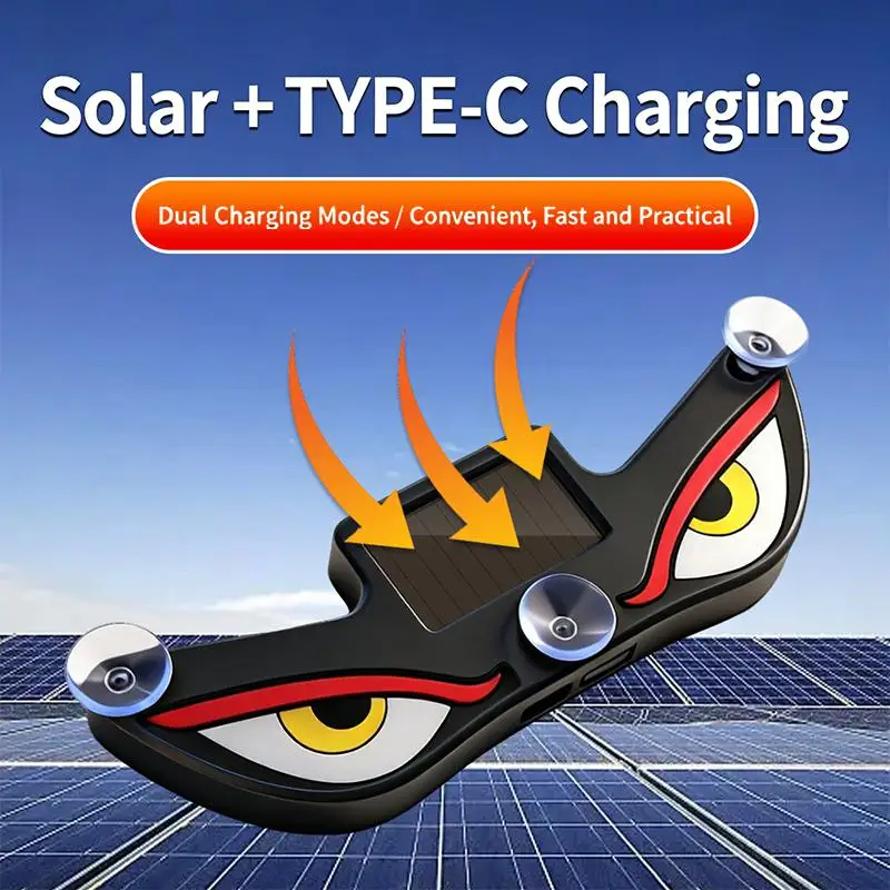 Solar Energy Car LED Devil Eyes Warning Light Dual-Use USB Night Parking and Driving Alert