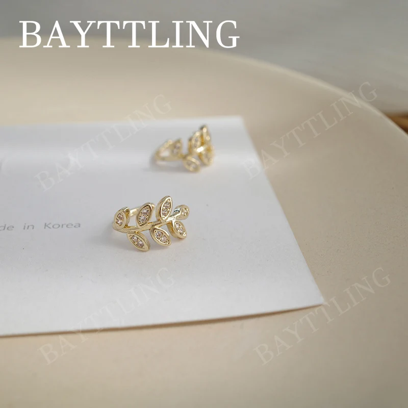 

925 Sterling Silver Sparkling Leaf Zircon Clip-on Earrings For Fashion Charm Women's Jewelry Gifts