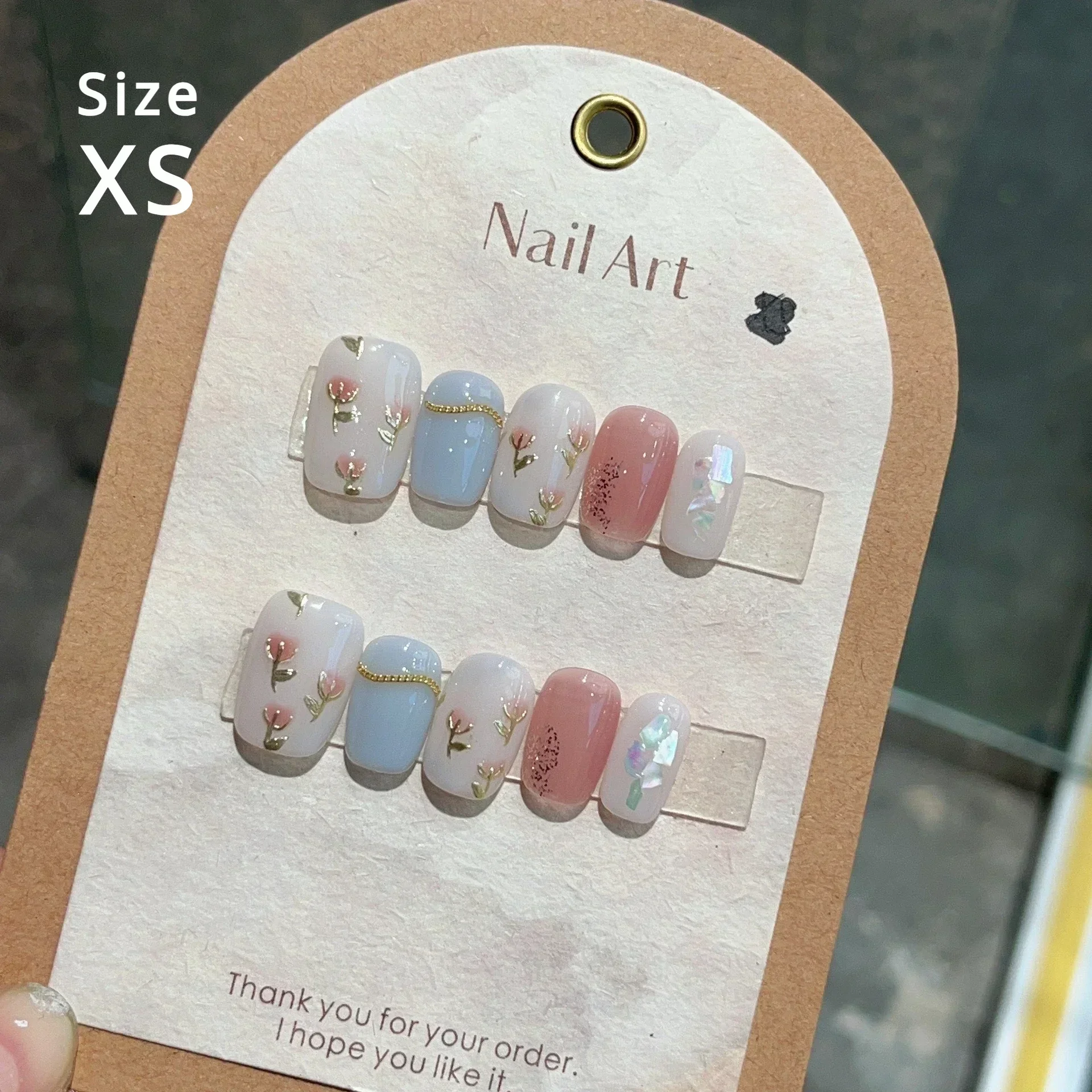 Size XS Press on Nails Cute Short Square Acrylic Nails False Nails Set Press on Flower Designs Fake Nail With Glue XS