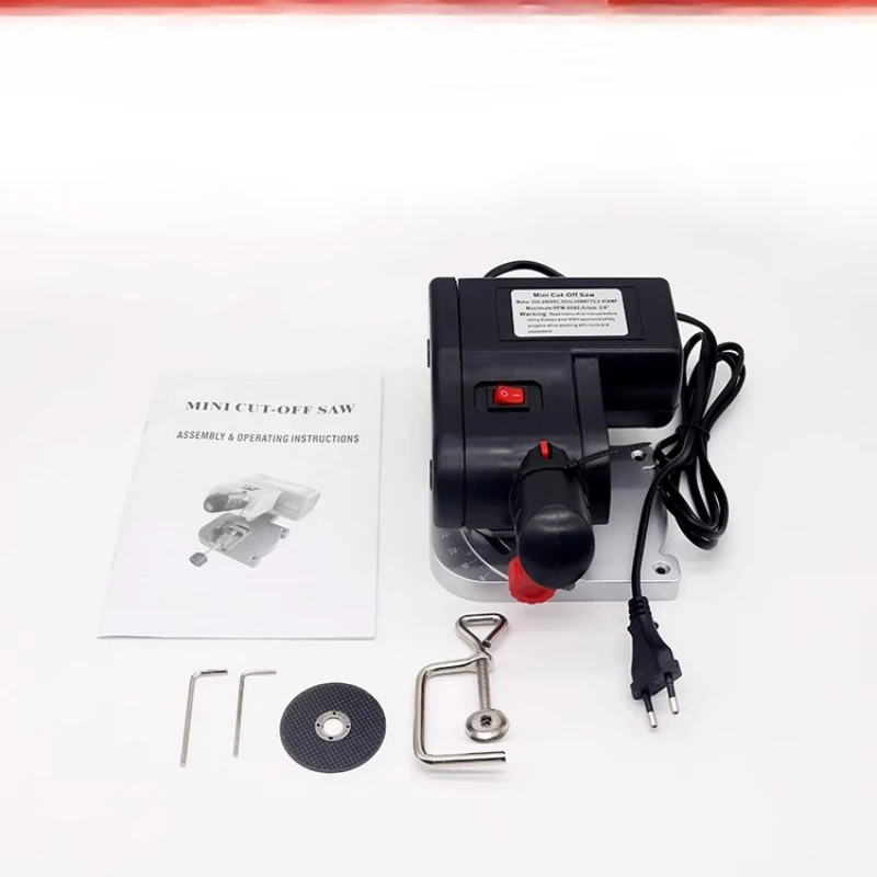 Mini Miter Cut-off Chop Saw 0-45° Home DIY Benchtop Table Cutting Machine Steel and Resin Blades for Wood Plastic Metal