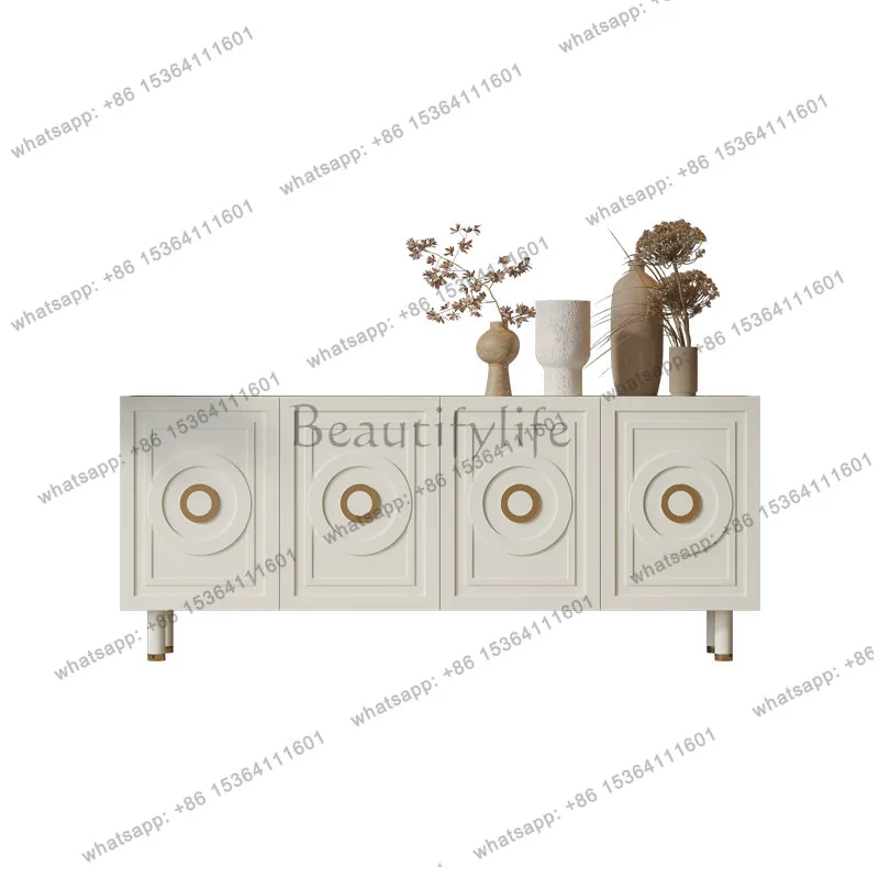 

American light luxury dining side cabinet modern high-end gold-painted engraved entrance cabinet