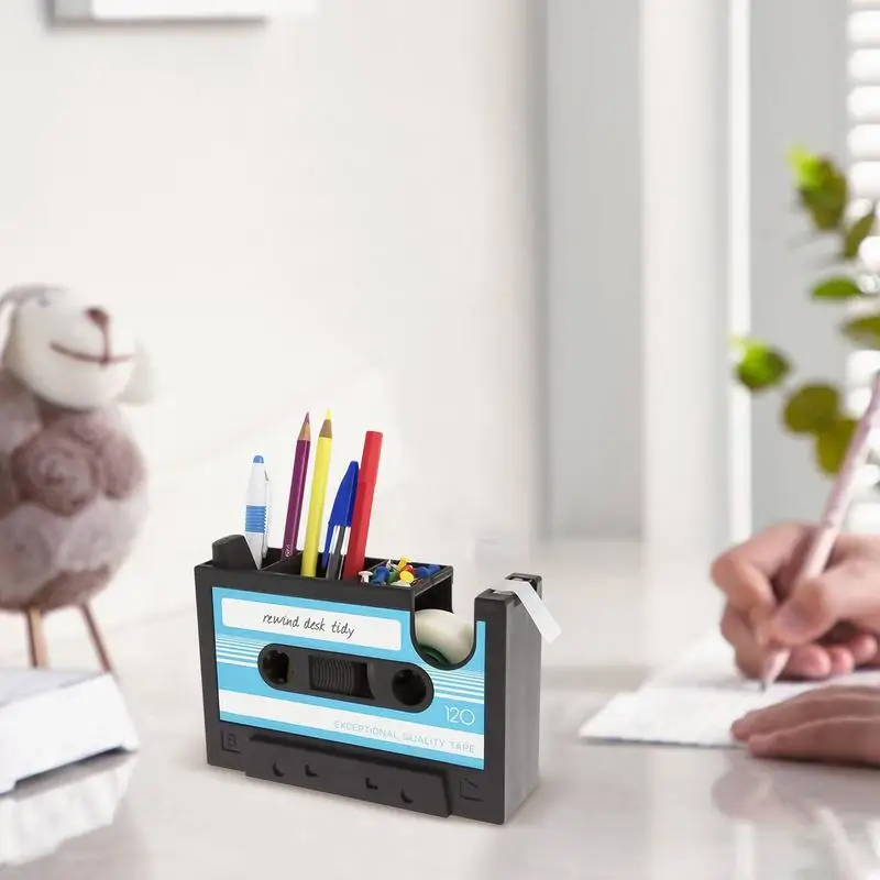 

Cassette Tape Pencil Holder Pen Storage Organizer Tape Dispenser Stationery Holder Art Supply Storage Box For School Home