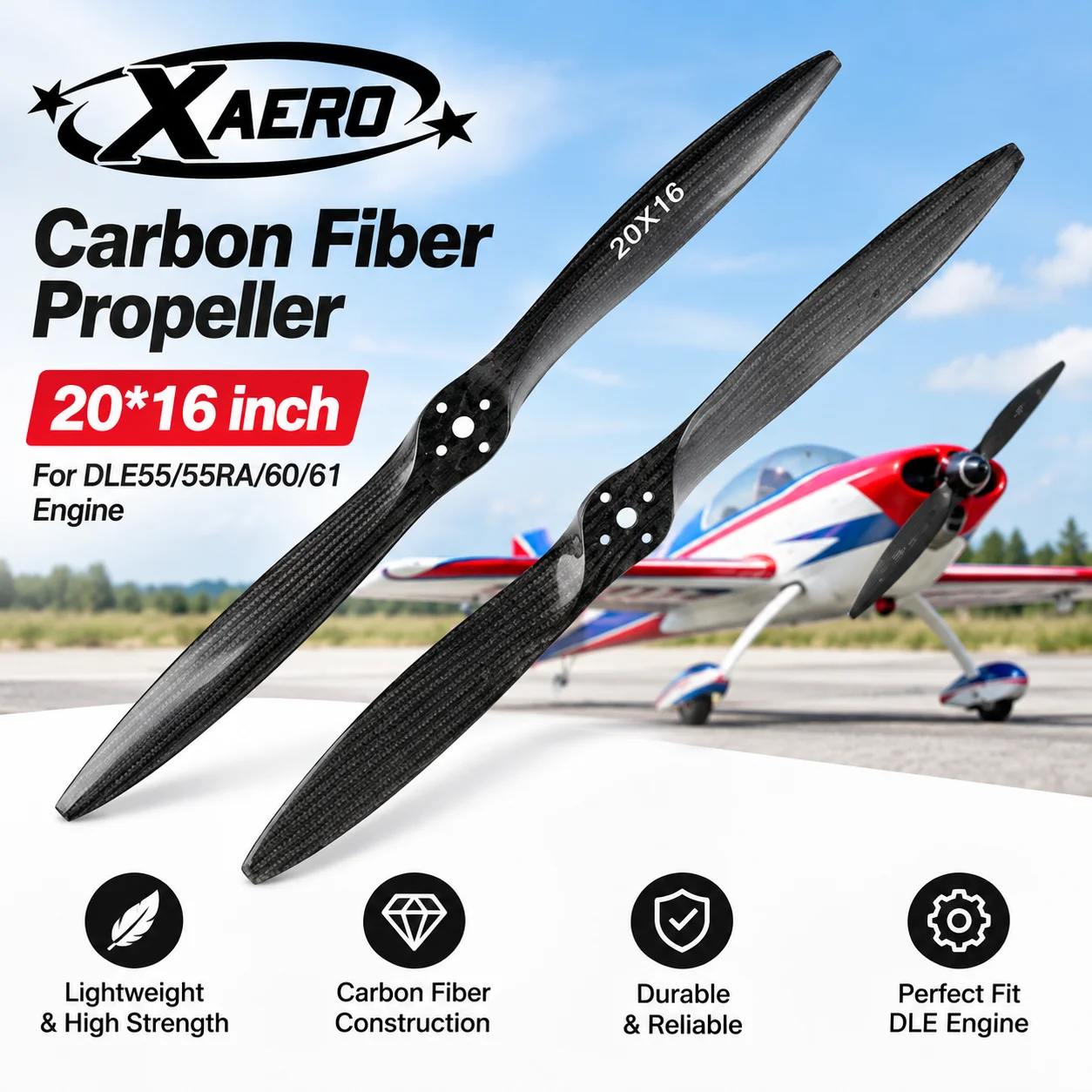 XAERO Propeller Carbon Fiber Propeller Black 20*16 inch For DLE55/55RA/60/61 Engine