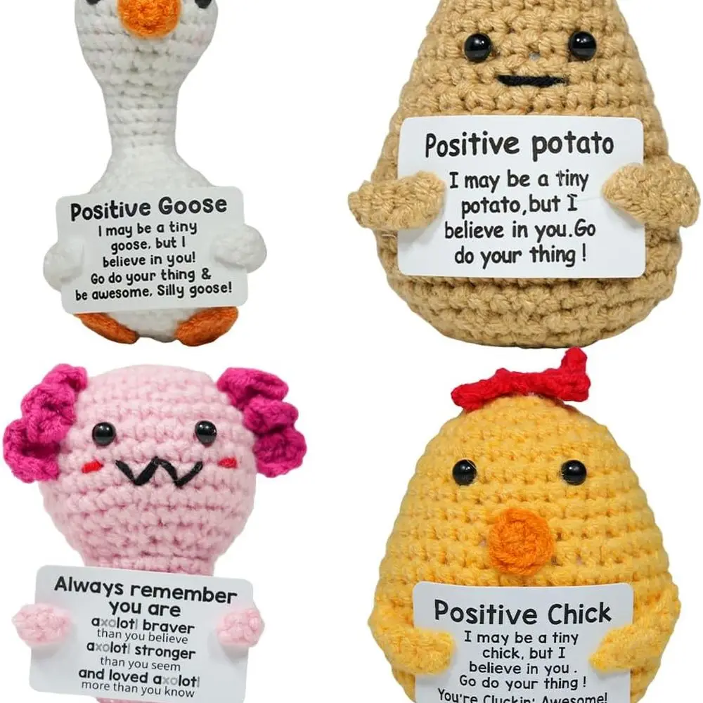 

4 шт. положительные вязаные крючком животные милые настольные аксессуары ручной работы на день рождения, Рождество, офисный стол, колец, подарки другу для учителя Gi