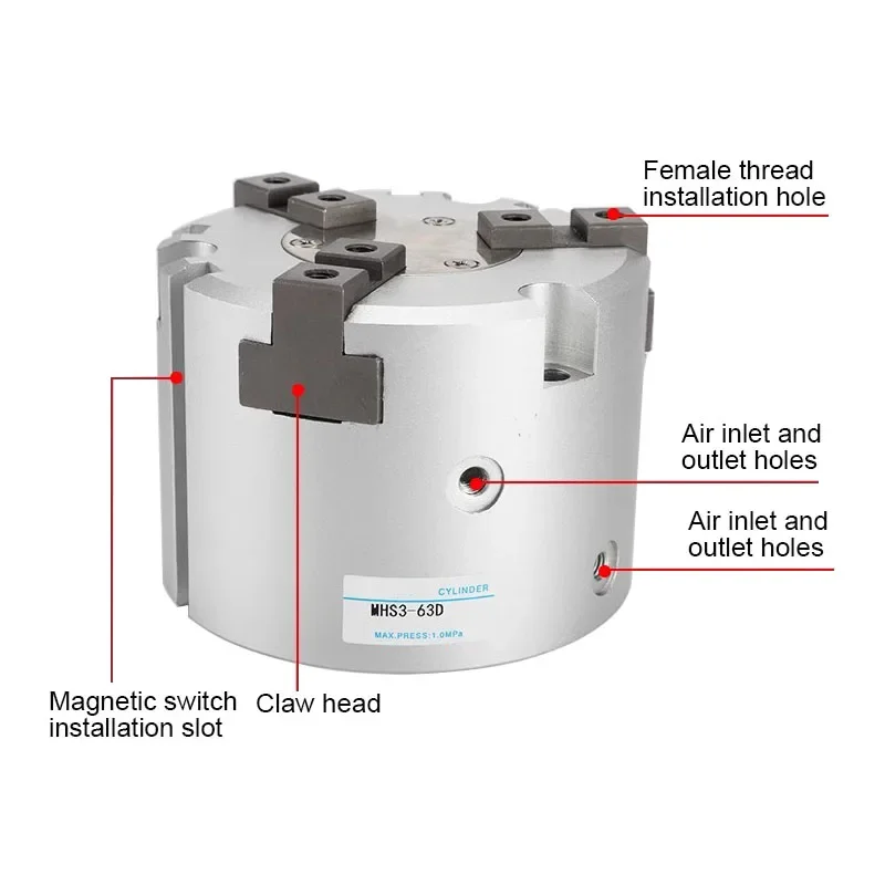 MHS2 MHS3  MHS4 2/3/4 Finger Pneumatic Clamping Gripper Replacement Rotating Air Cylinder 16D 20D 25D 32D 40D 50D 63D 80D 100D