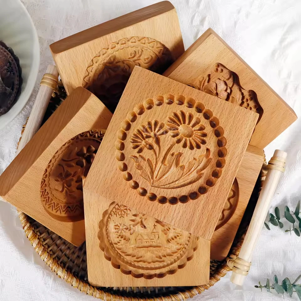 Wooden Cookie Molds Cookie Wooden Gingerbread Cookie Moulds Press 3D Cake Embossing Baking Mold Pumkin Cutter Bakery Gadgets