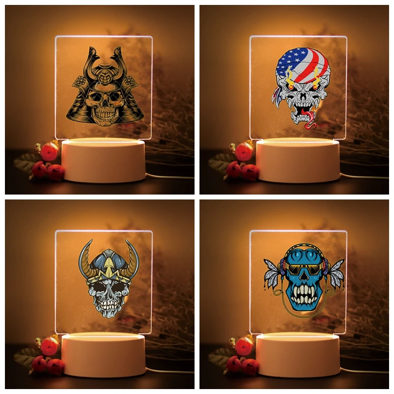 1pc Cute Skull Kids Night Light For Bedroom Night Lights Avatar Mange Room Decor Kid'S Gift Color Changing Lamp head