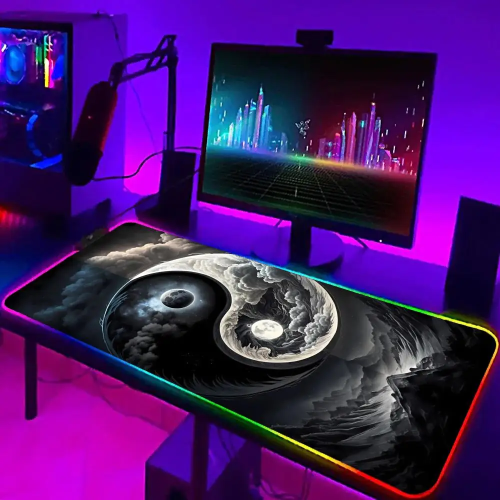 

Yin-Yang Style Mouse Pad XXL RGB Gaming Mouse Pad Gamer Accessories Large LED Light Mousepads PC Computer Desk Mat with Backlit