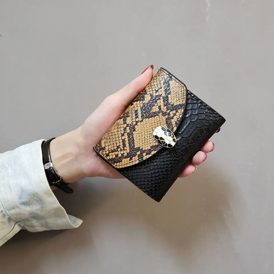 Triple Fold Women Short Wallet Small Fashion Luxury serpentine for Leather Purse Ladies Card Bag Female Purse Money Clip Wallet