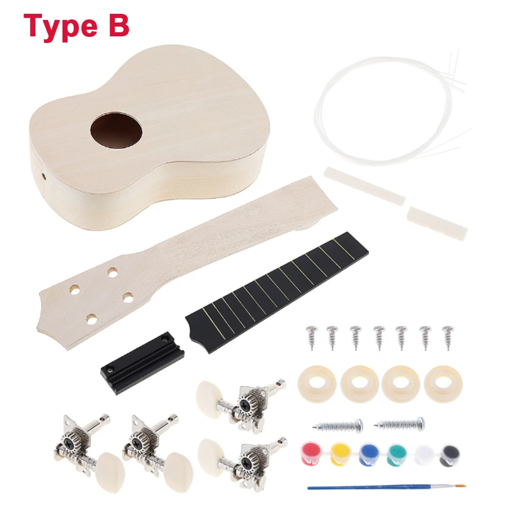 DIY Ukulele  21 Inch  Kit Deer Sound Hole Basswood Soprano Hawaii Guitar Handwork Painting for Parents-child Campaign