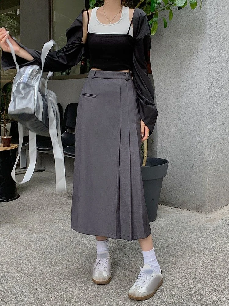 

Pleated in Autumn a Small of A-line Medium Length Design High Waist Hip Faldas Fashion Clothes for Women Skirts