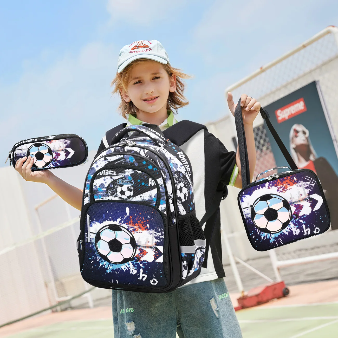 

3PCS Primary School Backpacks Boys Camouflage Football Cartoon School Bags Children Grade 1-3 Students Bookbag Waterproof