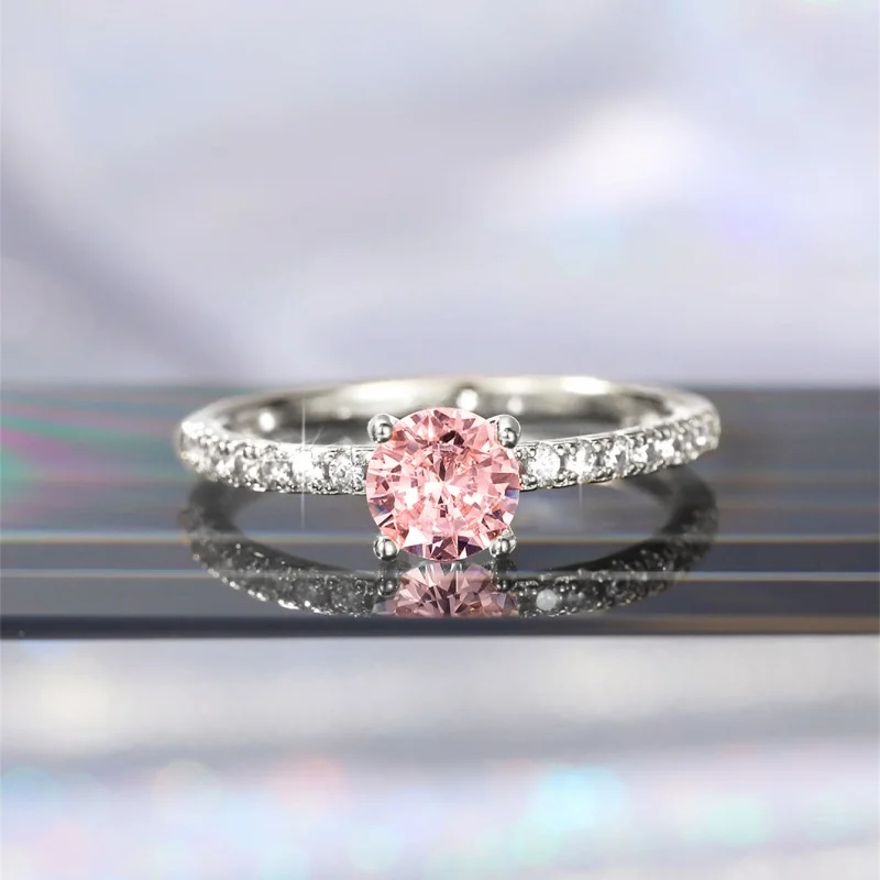 Huitan Klassisches 4-Krallen-Design, rund, Zirkonia, für Damen, Hochzeit, Verlobungsringe, 3 Farben erhältlich, zurückhaltender Brautschmuck, heißer Verkauf – Detail 21
