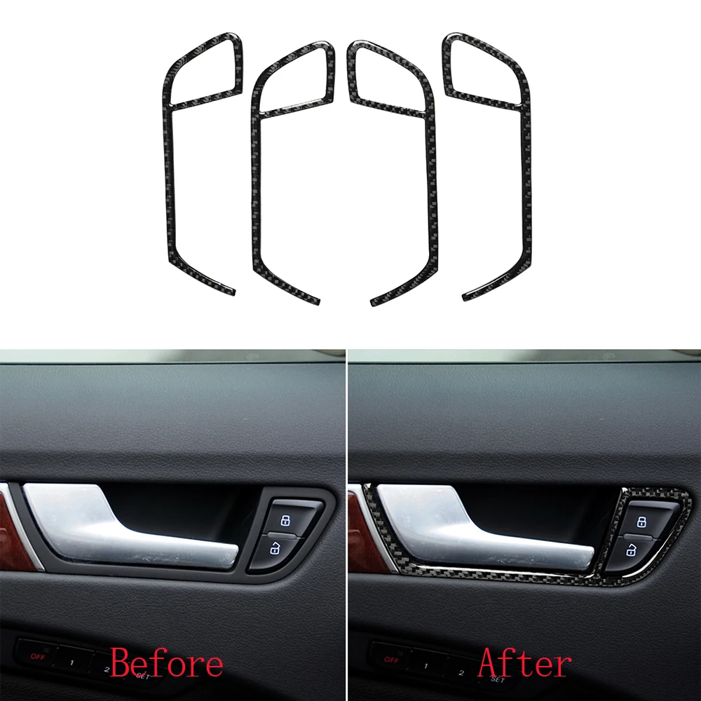 4pcs for Audi A4 B8 A5 Q5 Car Door Inner Grab Handle Decorative Cover Trim Sticker Decal Auto Interior Accessories Carbon Fiber