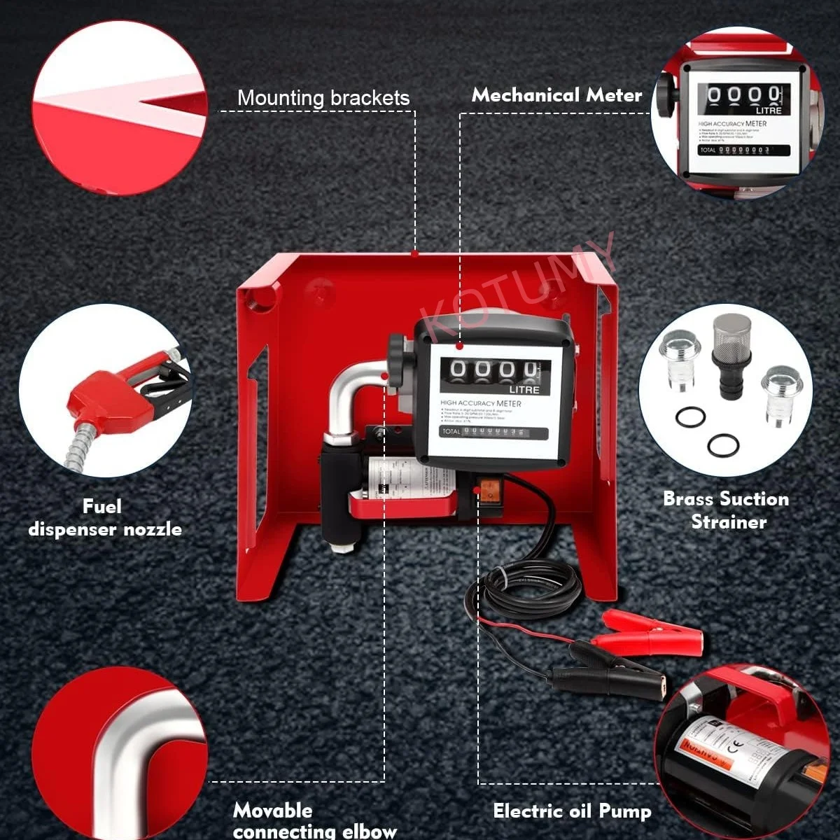 High Flow Self-Priming Diesel Fuel Pump Assembly with Digital Flow Meter, 12V/24V/220V Electric Dispenser