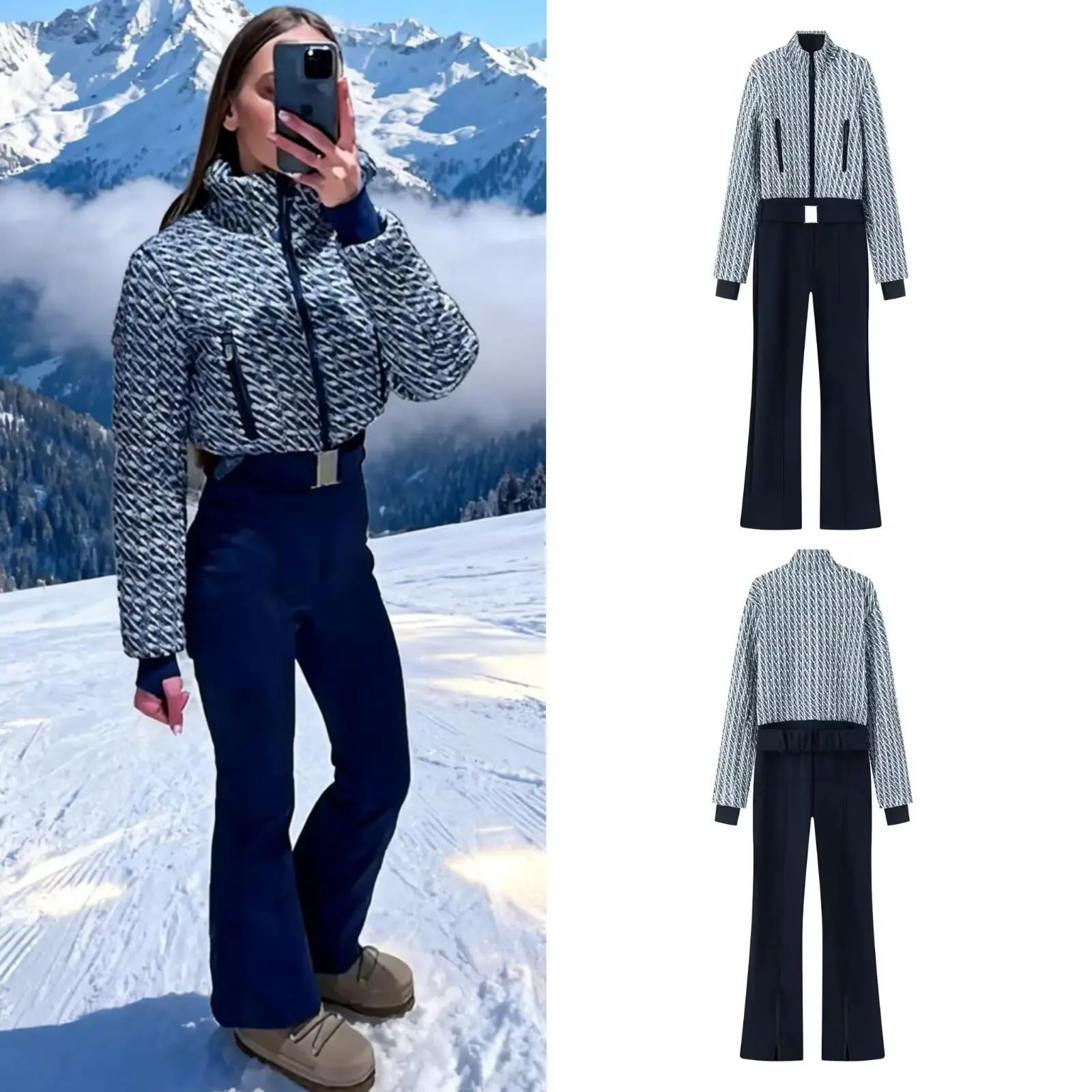 European and American Autumn and Winter New Fashion Ski Jumpsuit Series Waterproof Warm Jumpsuit Suit Women Ropa Mujer