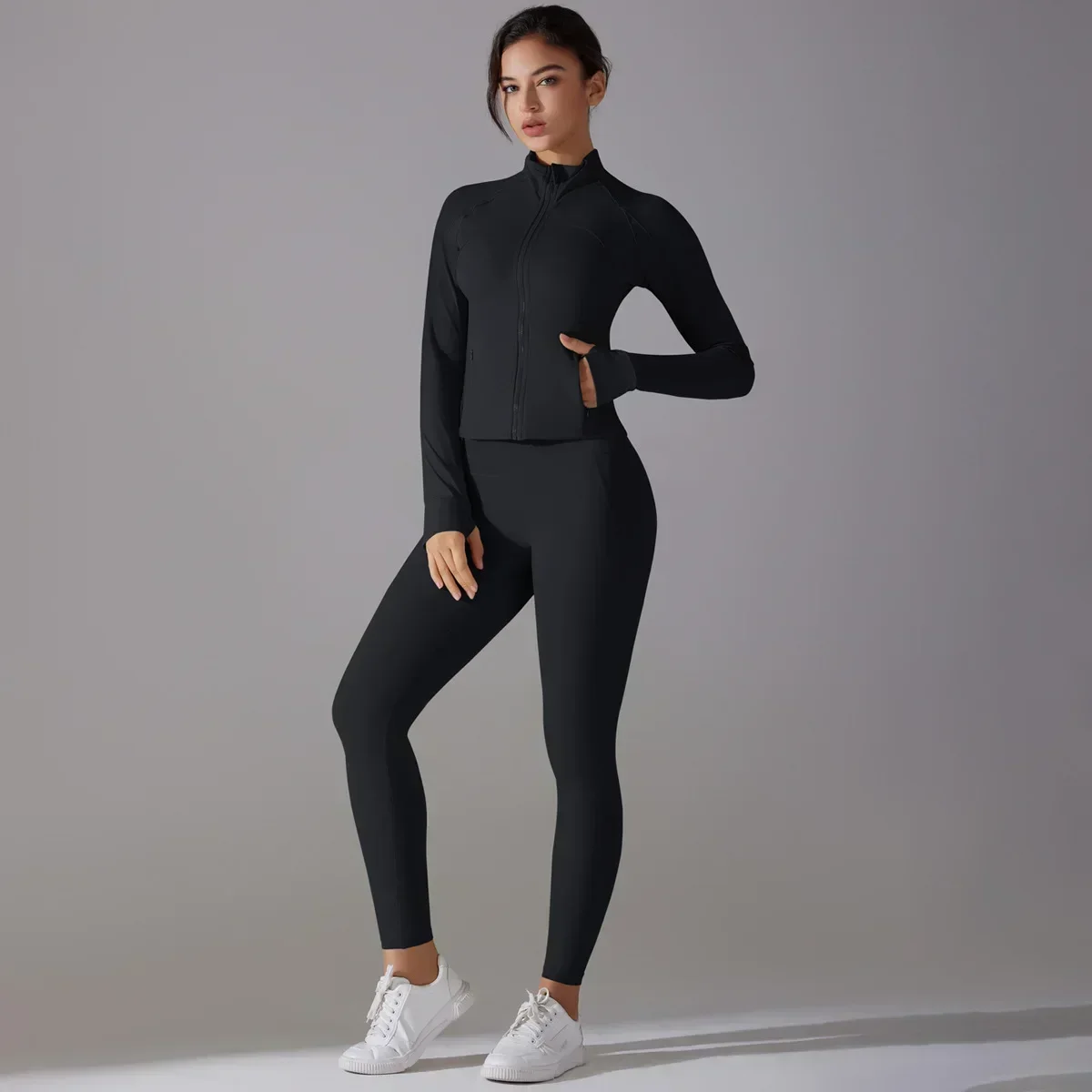 Seamless Yoga Jumpsuits Sports Fitness Hip-lifting Skinny Long-sleeved Zipper Winter Workout Gym Leggings Sportswear for Women