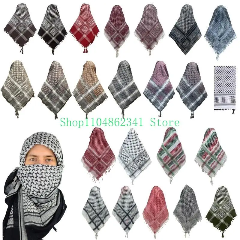 652F Versatile Headwrap Shemagh Scarf for Muslims Arab Keffiyeh Headscarf for Arabian Dubai Tactics Neck Wrap Shawl