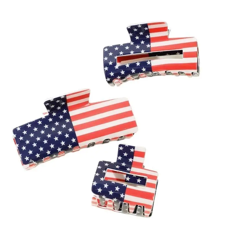 

652F American Flags Plastic Hair Claw Festival Photography Hair Accessories for Women Girls High Ponytail Anti Slip Hairpins