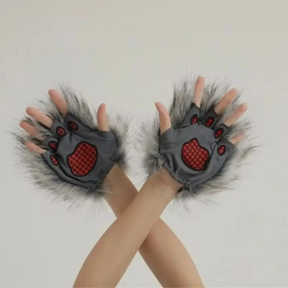 1 Pair Grey Wolf Gloves Hairy Texture Soft Material Werewolf Paw Gloves Wolf Claw Gloves