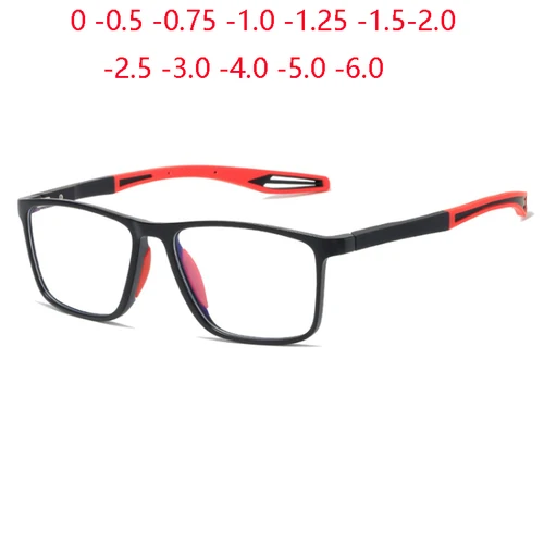 Gafas cuadradas antirayos azules con montura grande para miopía, gafas deportivas TR90 para estudiantes, gafas graduadas para miopía de 0-0,5-0,75 a-6,0