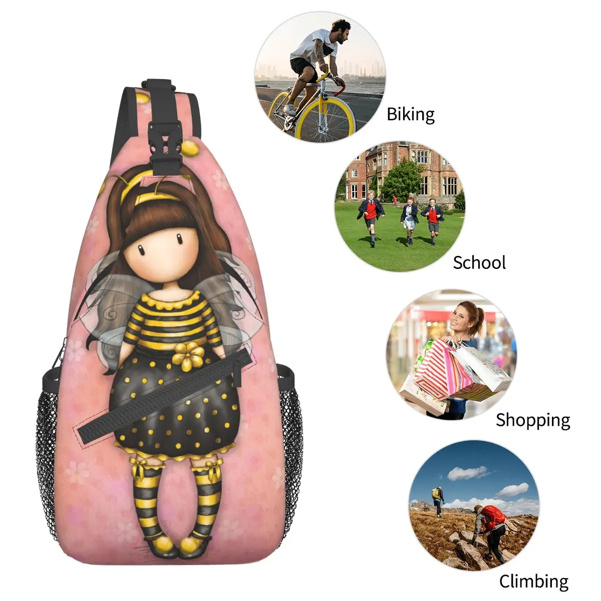 Santoro Gorjuss Doll Sling Bags Chest Crossbody Shoulder Sling Backpack Outdoor Hiking Daypacks Art Cute Cartoon Cool Bag