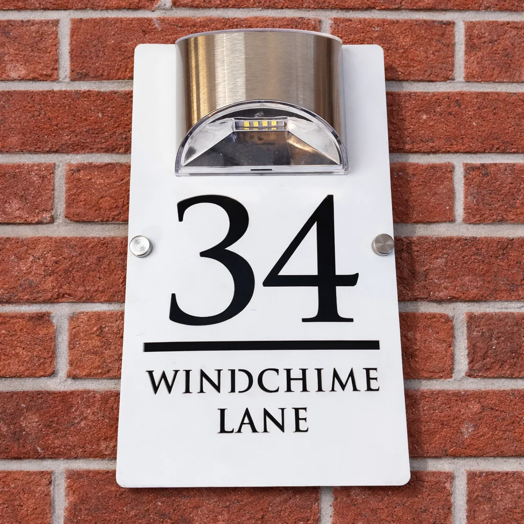 Personalized Solar LED House Number Sign, Custom Outdoor Address Plaque, Eye-Catching Waterproof Wall Decoration for Home