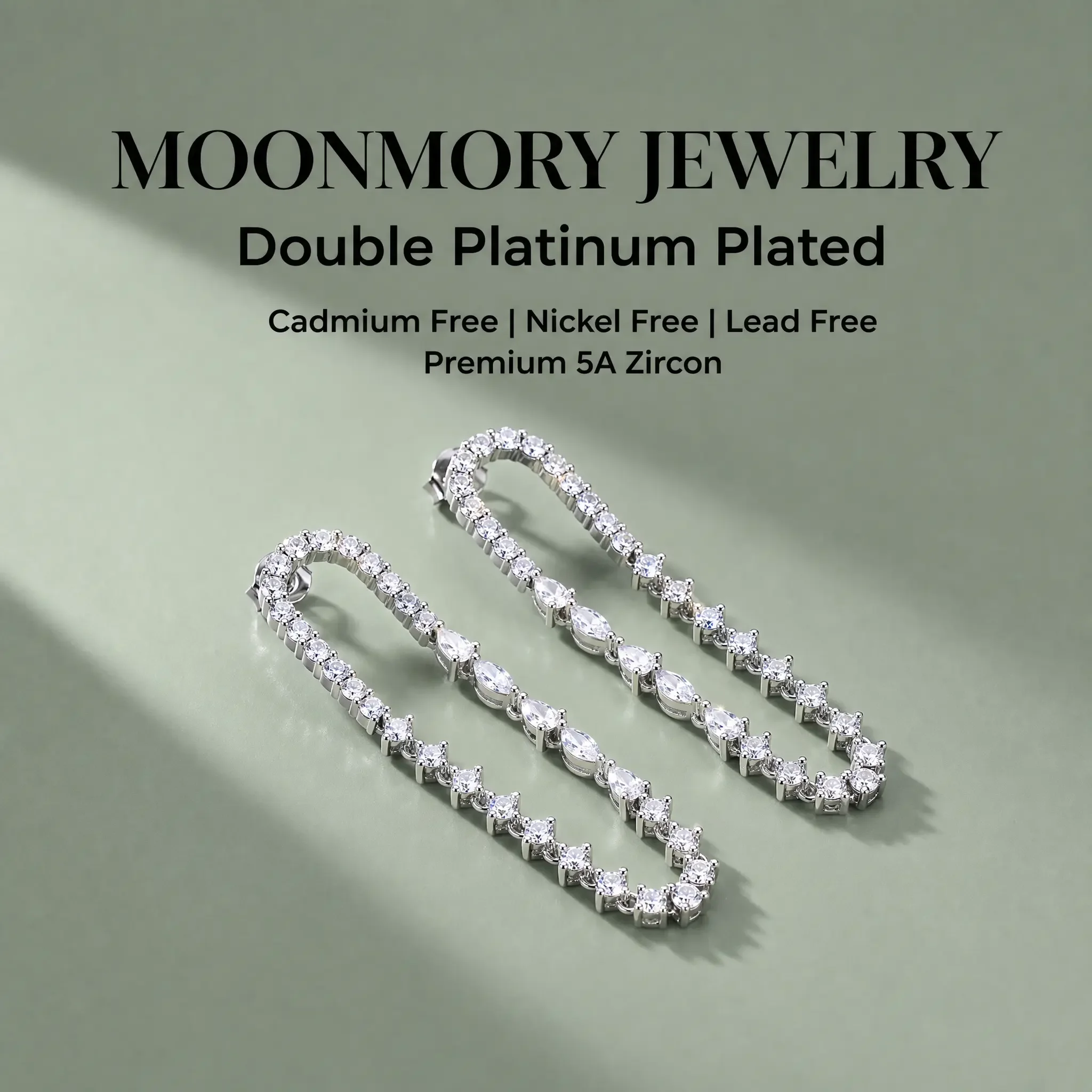 Moonmory Einzigartiges Design Lange 5A Birnen-, Marquise- und Runde Kubische Zirkonia Hängeohrringe für Damen Luxusmarken Messing 44mm Ohrringe – Detail 4