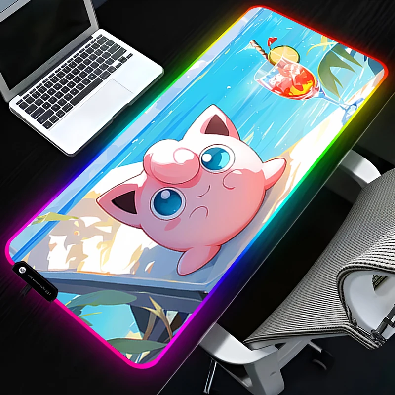 

RGB LED Mouse Pad Rubber Mousepad Computer Gaming Accessories Keyboard Pad Office Non Slip Desk P-pokemon Jigglypuff Mouse Mat