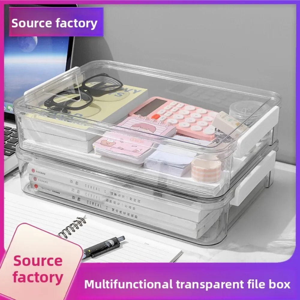 

Thick Transparent A4 Document Box for Test Papers Storage Large Capacity File Organizer Household Register Graduation Use