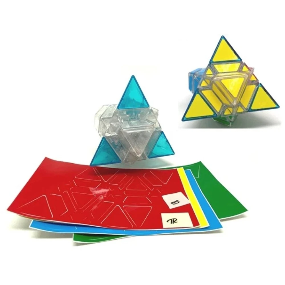 Calvin's Puzzle Cube Pyraminx Limited Edition Troy 3D-Pyraminx Ice Clear Body with 3 Ice Blue Tips DIY Stickers Kids Toys