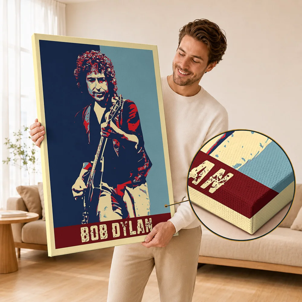 Bob Dylan Framed Canvas Poster Personalized Photo Timeless Folk Rock Legend Style Wall Art For Music Room And Study Fan Gift