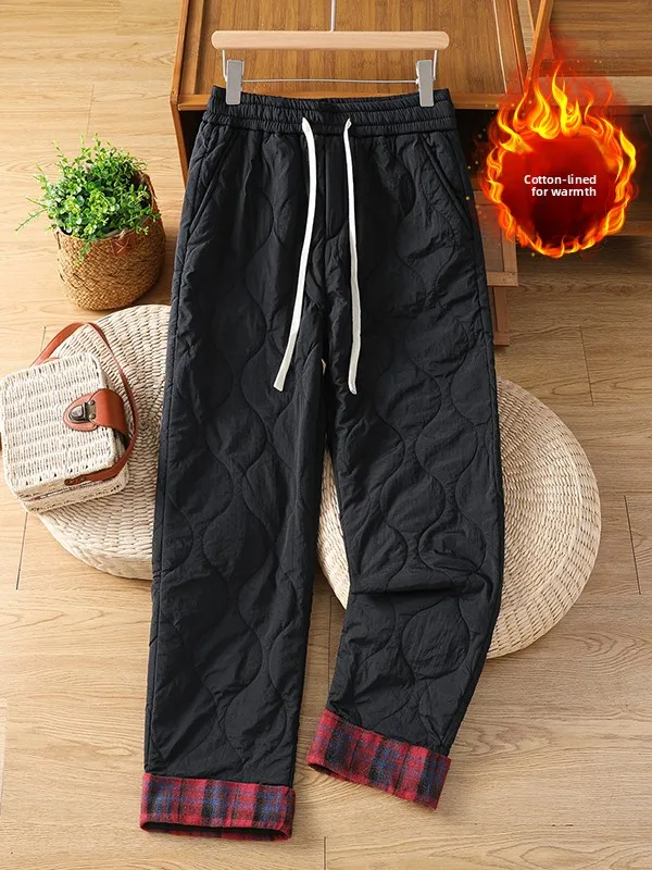 

Повседневные утепленные хлопковые брюки для женщин: зимняя верхняя одежда, теплые, ветрозащитные, больших размеров, в стиле пэчворк, в клетку, свободного кроя