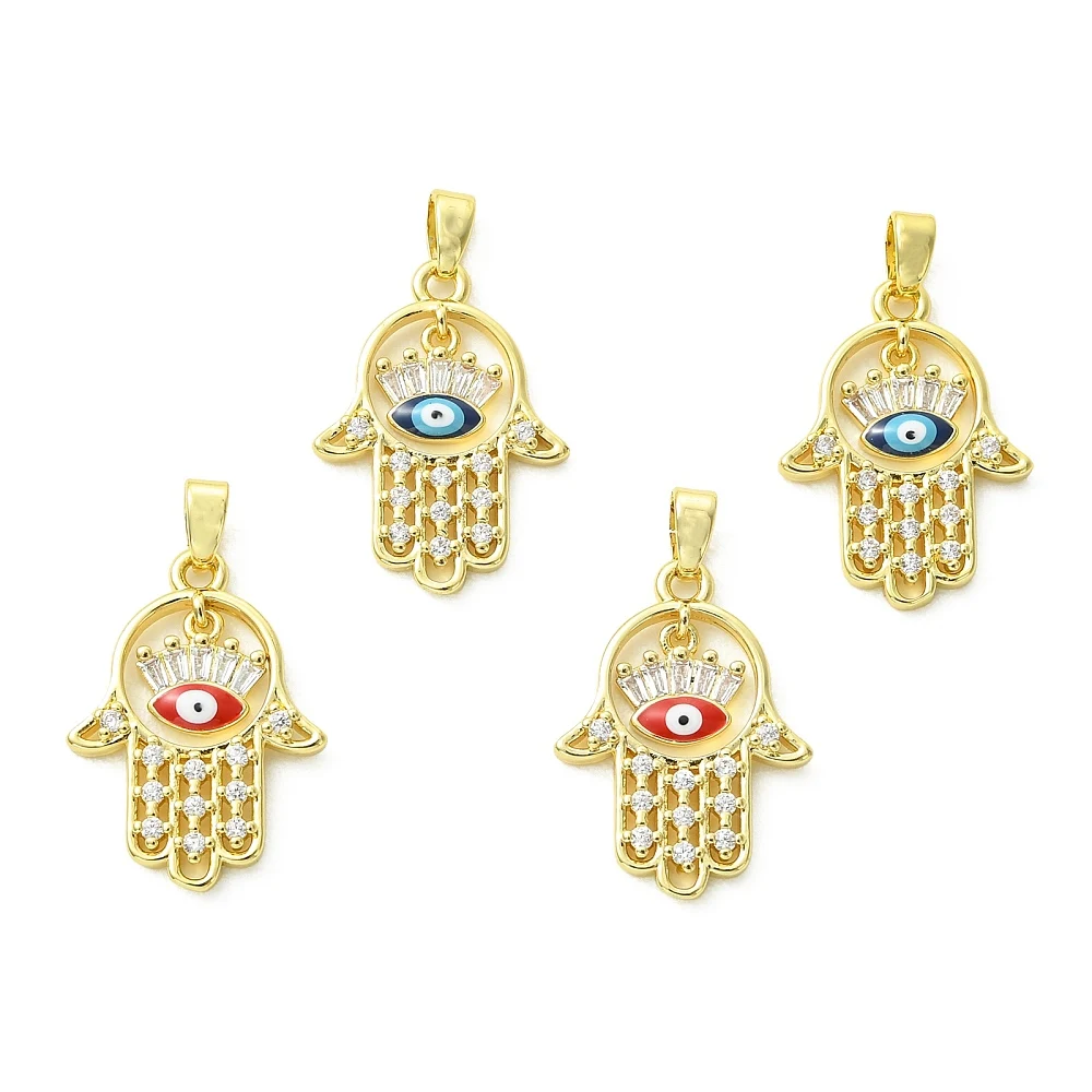 4pcs Alloy Golden Hamsa Hand Charms Micro Pave Crystal Evil Eye Pendants Bulk for DIY Necklace Bracelet Craft Jewelry Making