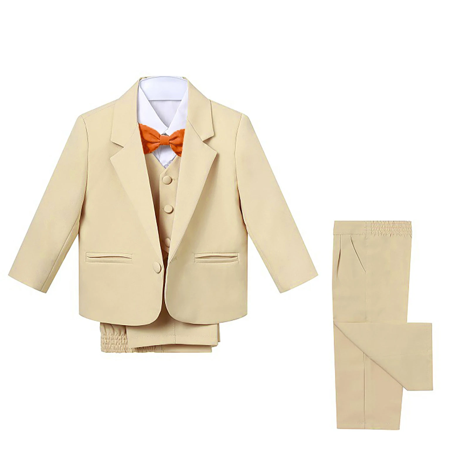 Conjunto de esmoquin Formal para bebé, Blazer de solapa infantil, chaleco, camisa, pantalones, pajarita para boda, bautizo, trajes de caballero, 5